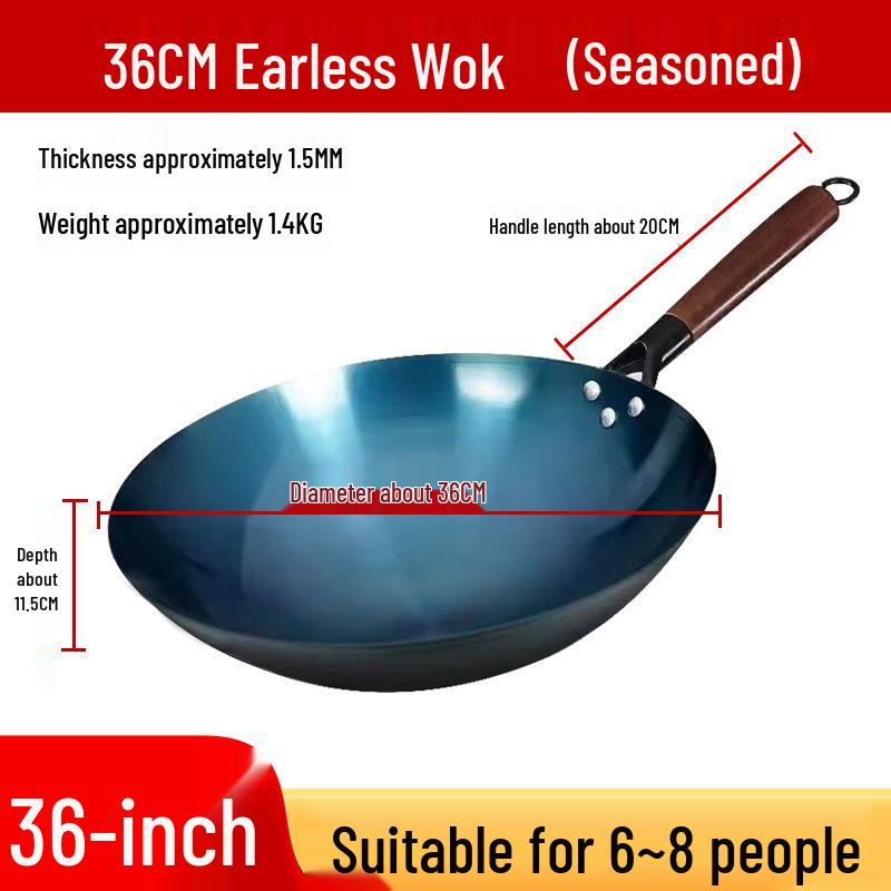 Wok da Cucina in Ferro Blu Retrò Antiaderente Stagionato