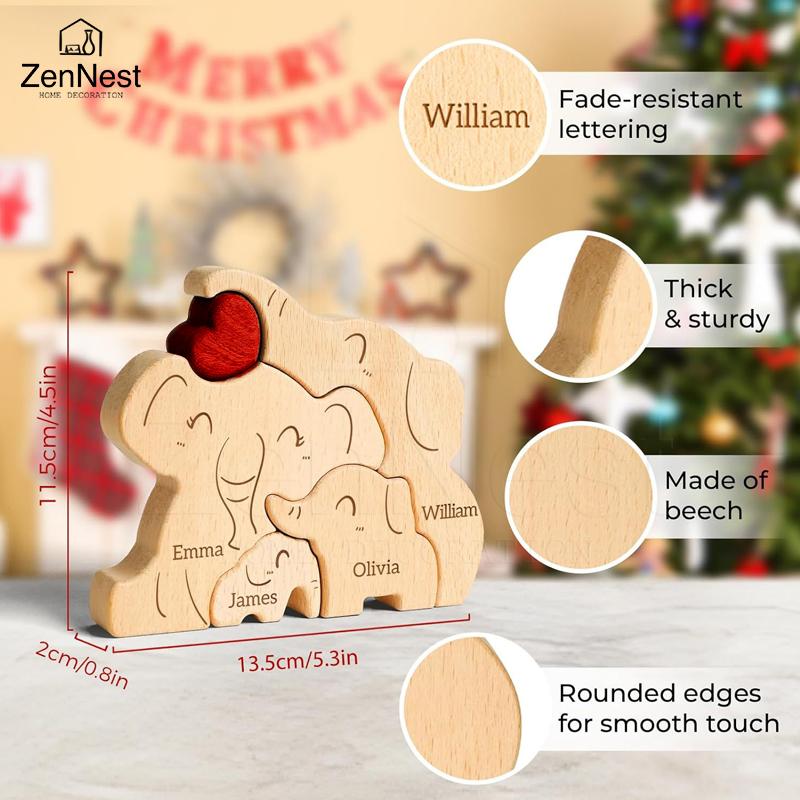 Elephant Family Wooden Art Puzzle DIY Cute Family Member Elephant Puzzle Tabletop Decoration Mother's Day Father's Gift Warm Gif