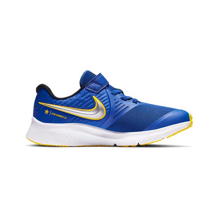 Nike Star Runner 2 Hook and loop Slip Resistant Cushioning Low top Kids' Running Shoes Blue Silver AT1801-404