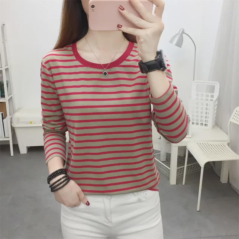 Camiseta de Manga Larga de Algodón Puro para Mujer Primavera/Otoño para Madres de Mediana Edad, Talla Grande, Corte Holgado