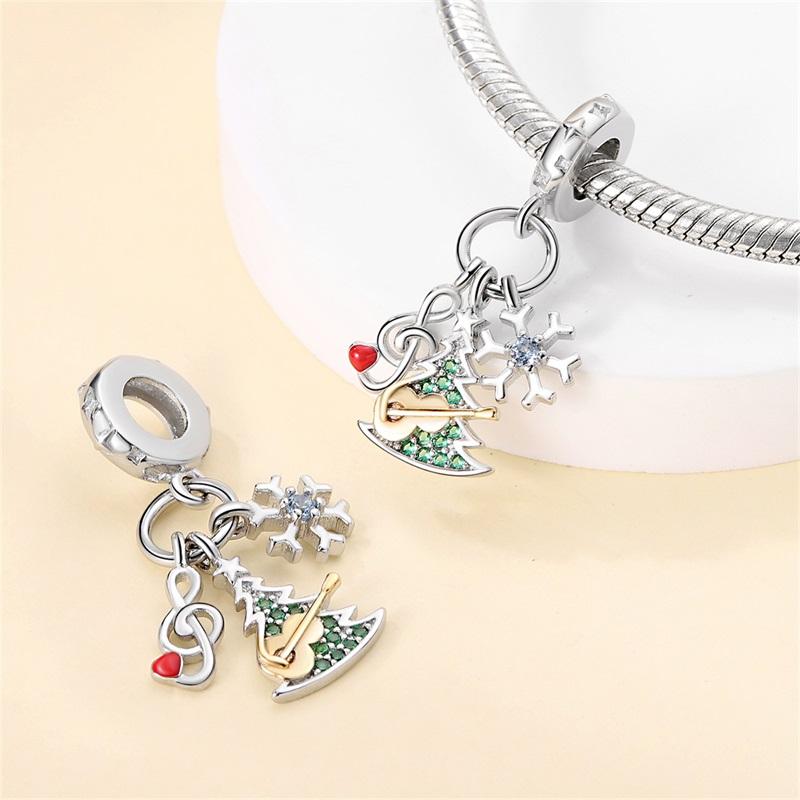Charms Plata Originales Christmas Snowflake Beads For Charms Copper Bracelet Beads Jewellery Making Women'S Gift