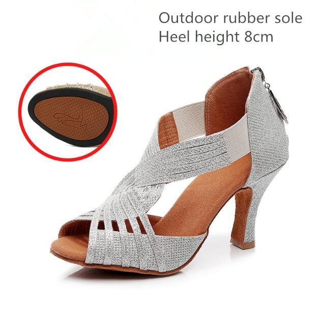 Hochwertige Damen Latin Tanzschuhe Damen Strass Glänzend Salsa Tango Party Tanzsaal Schuhe Damen Hohe Absätze 8cm