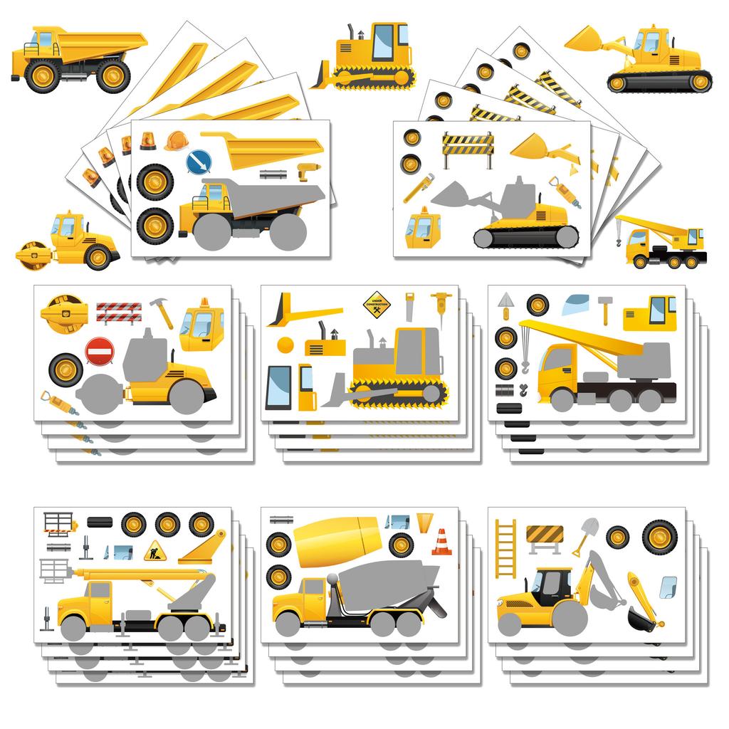 Bagger Aufkleber Gesicht machen Baustellenfahrzeuge Cartoon DIY Aufkleberbuch für Kinder Kinder Bastelaktivität