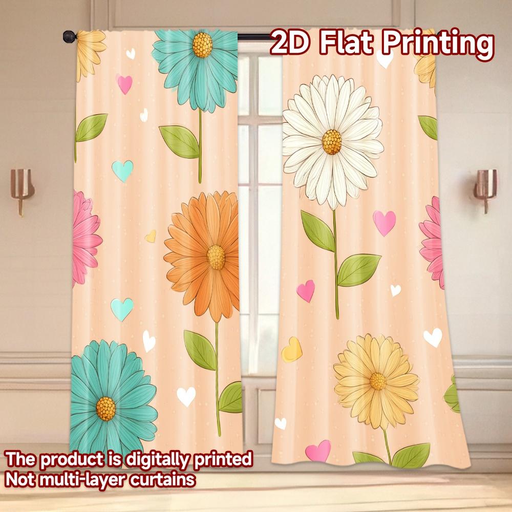 Flat Printing Curtains Without Rod Floral Hearts Delight Women Is Day Festival Creative Fabric Curtain Set Of 2 Made Polyester Washable
