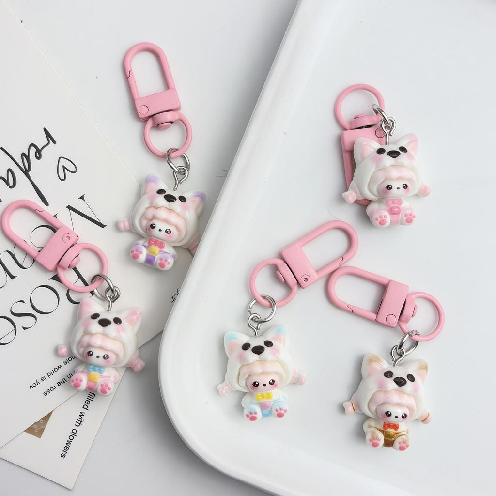 Cute Cartoon Girl Resin Keychain Pendant - Heart Backpack Charm, Holiday Gift for Students & Couples