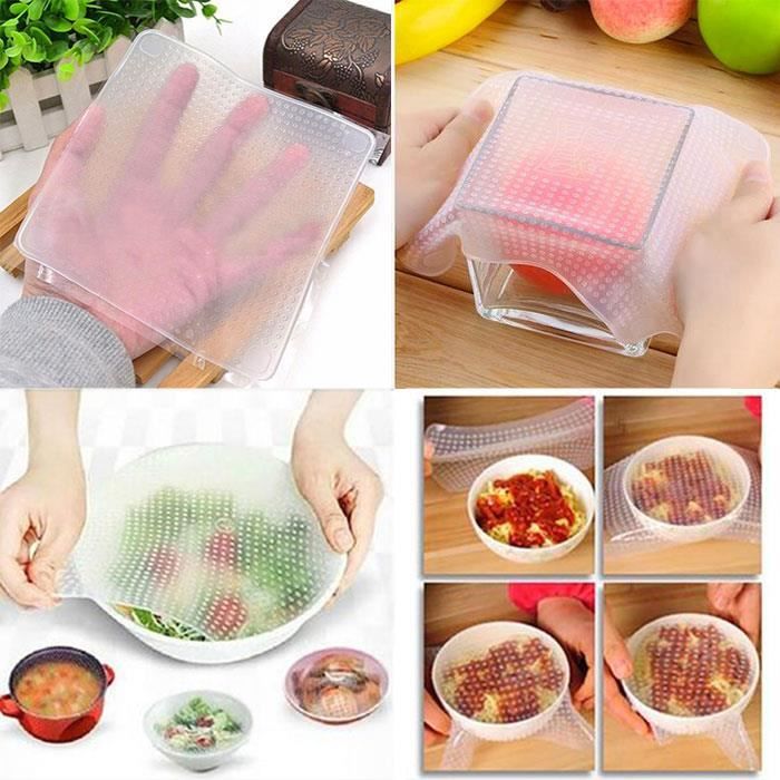 Lids - Set of 4 - Food Grade Silicone - Airtight - Reusable - Adjustable