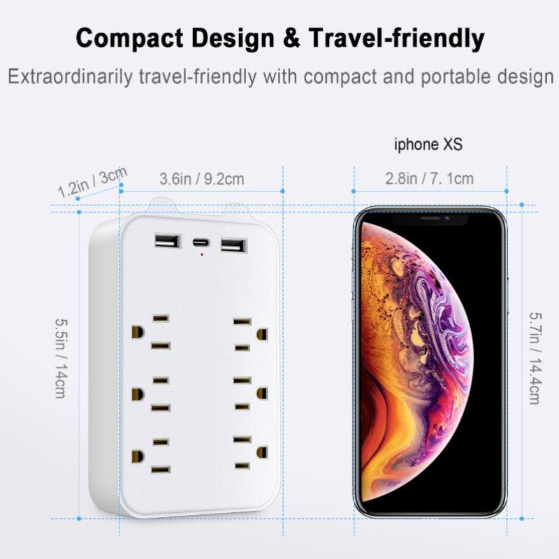 Powerful 9-in-1 Surge Protector with 6 Outlets Ideal for Home Office USB & USB-C Charging