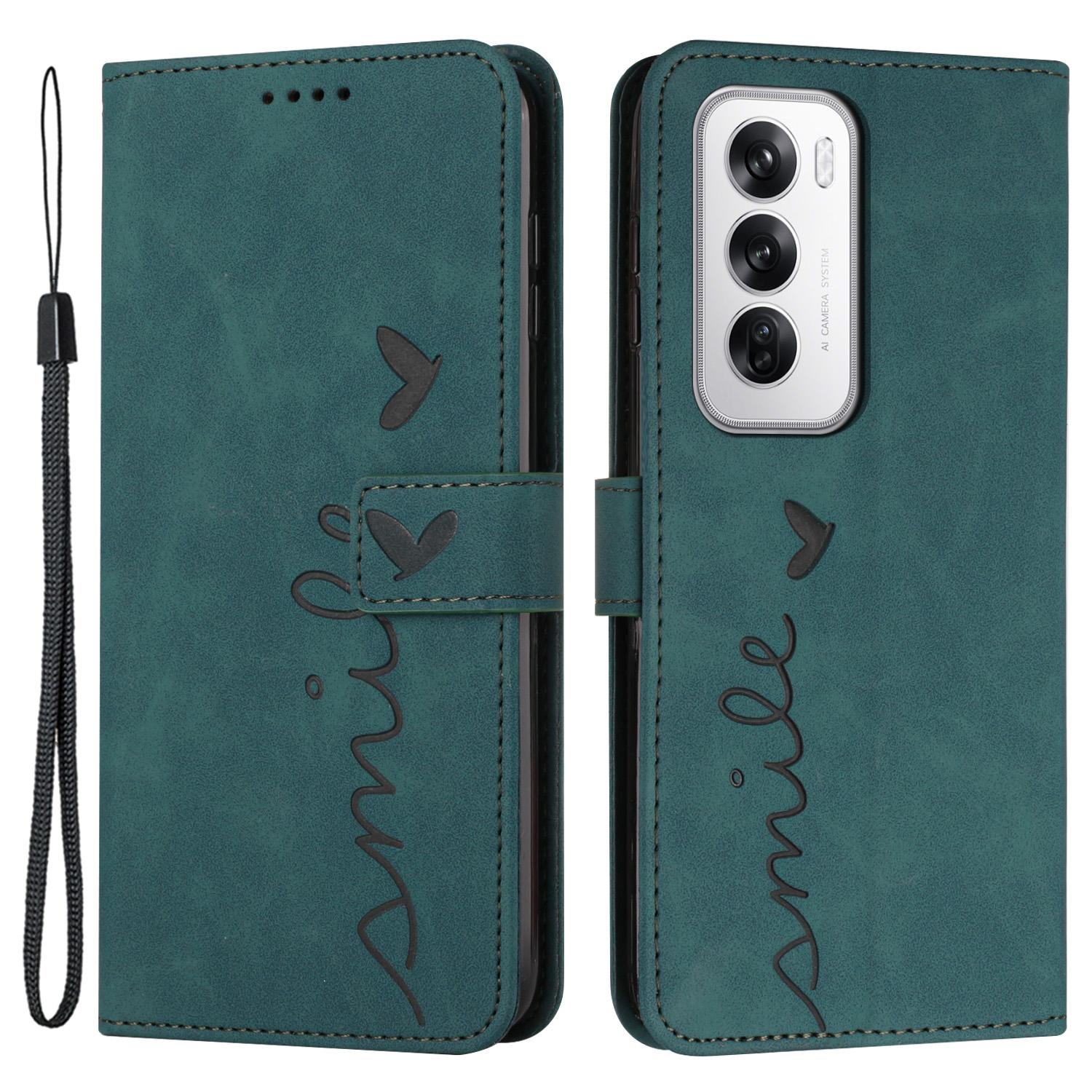

For Oppo Reno12 5G (Global) Phone Case Wallet Skin-Touch Feeling PU Leather Stand Cover Green