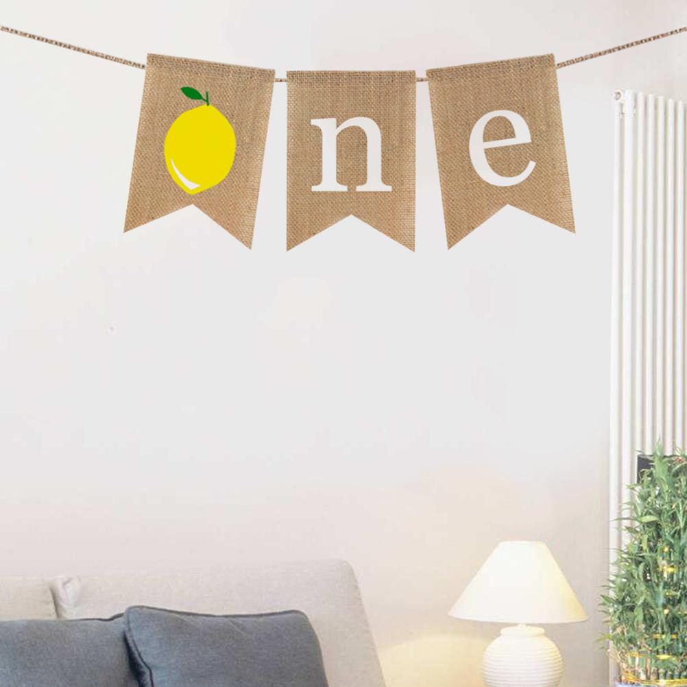 Burlap Banner Summer Themed Lemon Baby First Birthday Bunting Pull Flag Kids Party Decoration Hanging Garland (1)