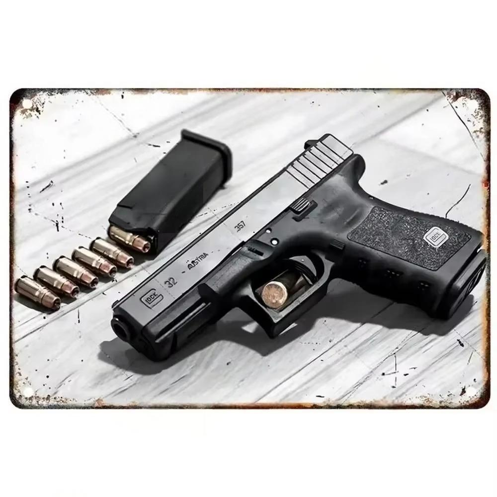 1PC Pistol Metal Signs Boasting Authentic Military Flair: A Must - Have for Adding a Touch of Rugged