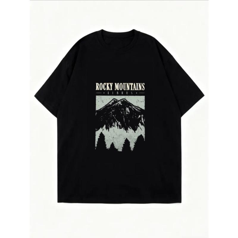 Oversized T Shirt White Rocky Mountains Mountain Graphic And Text Print Casual Everyday Wear