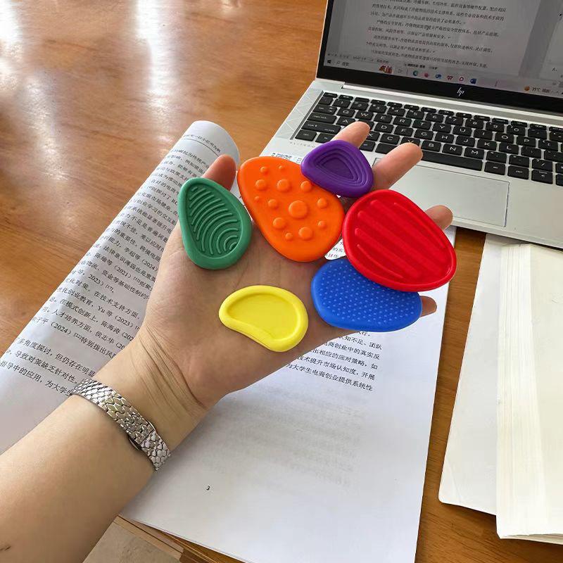 6Pcs Fidget Sensory Stone For Kids Adults Worry Stones Silicone Textured Adhd Autism Anxiety Stress Relief Toys Classroom Prize