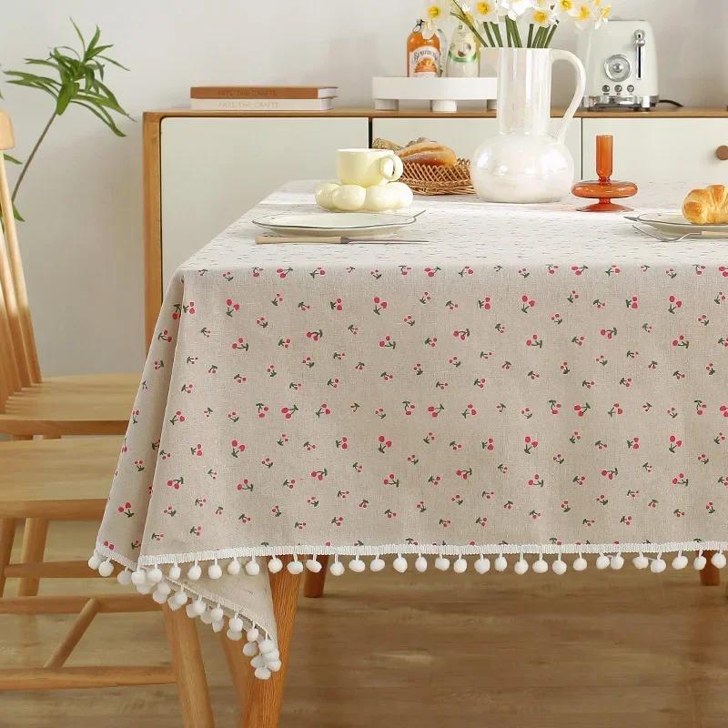 Green Printed Pines Birds Tablecloths Rectangle Cotton Linen Table Cloth Table Cover for Kitchen Dining Tables Picnic Decoration