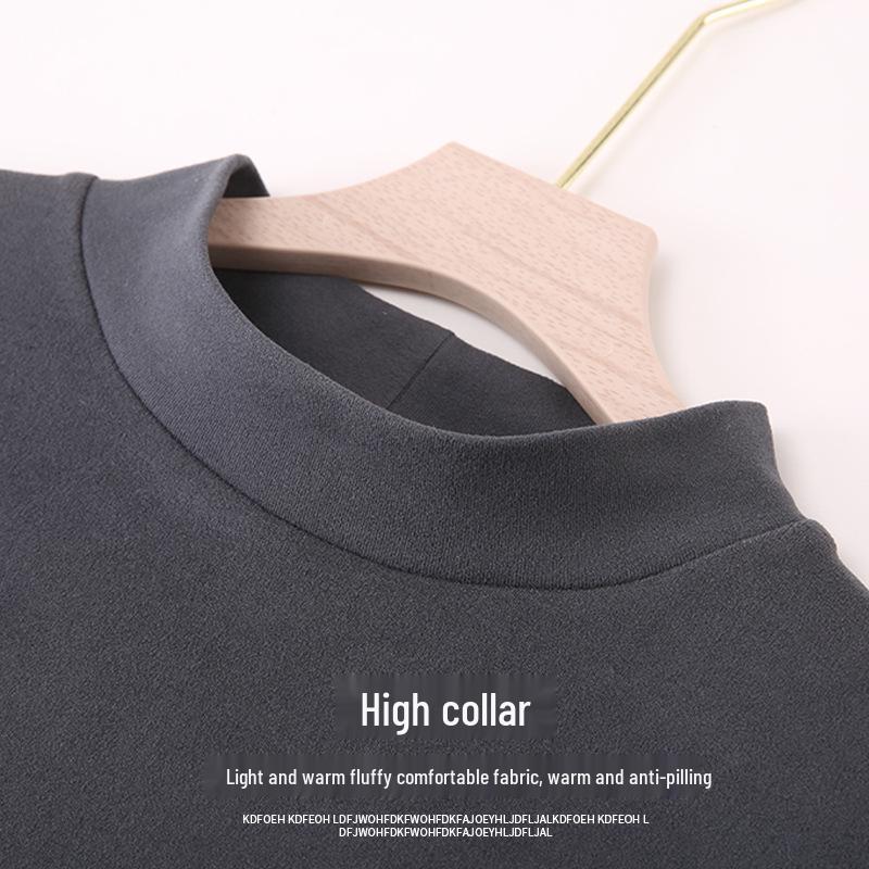 Men's Velvet Half-High Collar Long Sleeve Top - Soft, Warm, Autumn/Winter Fashion.