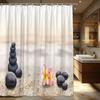 "1pc Minimalist Beach Scene Shower Curtain - Stones & Hibiscus, 70.87x70.87", Polyester, Machine Washable, 12 Hooks