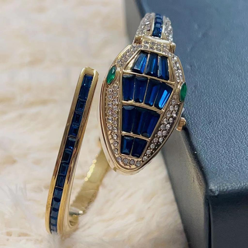 Montre Bracelet Serpent Incrustée de Diamants, Montre Ouverte à Quartz Bracelet Serpent