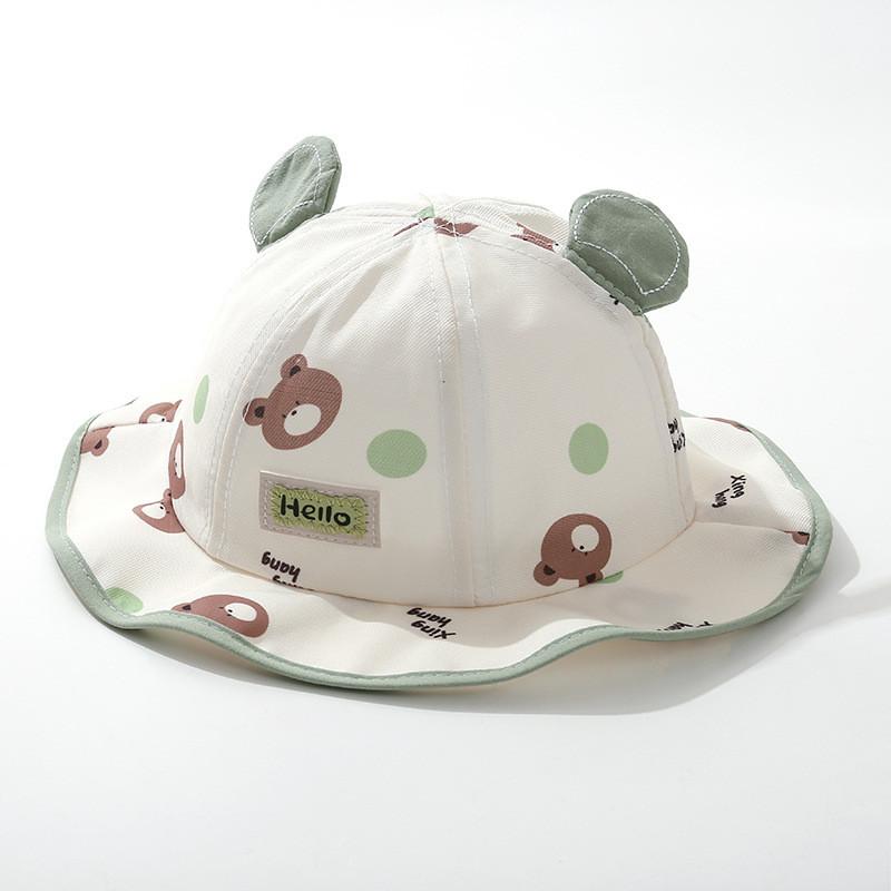 Kids Sun Hat With Large Brim Cotton Cartoon Bear Pattern For Baby Sun Protection