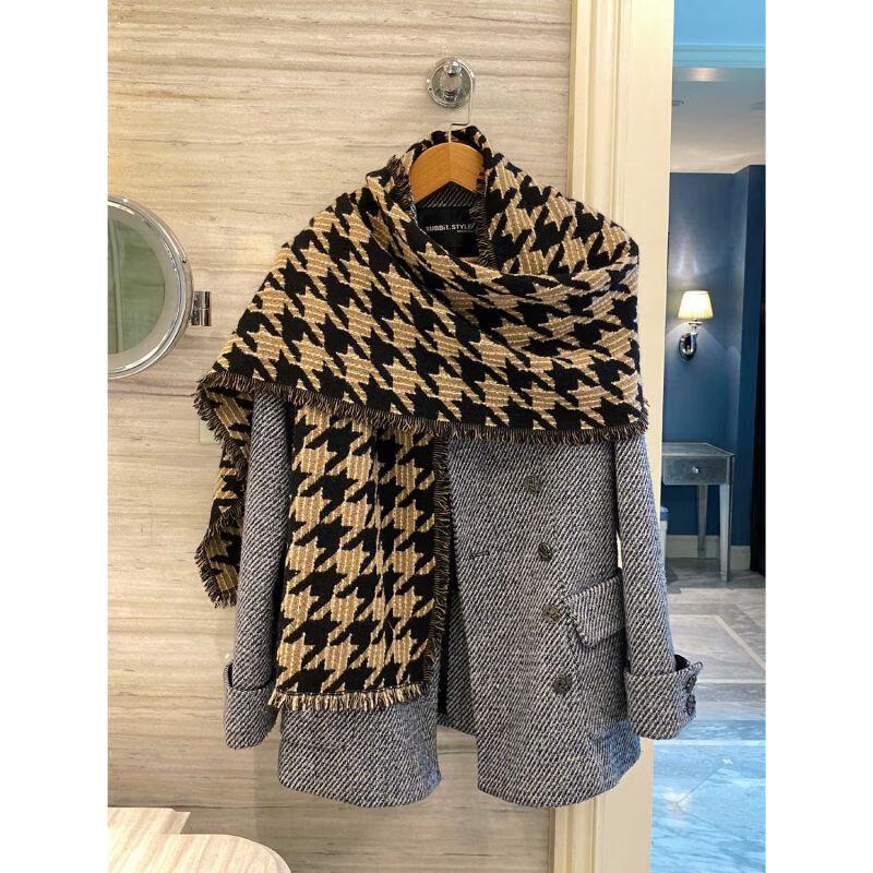 NINA SOLOR Large Houndstooth Cashmere Scarf Shawl