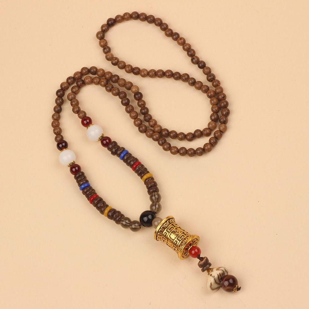 Originální etnický retro dlouhý řetízek na svetr, Nepálské vintage doplňky, Tibetský styl, Literární a univerzální náhrdelník pro muže a ženy