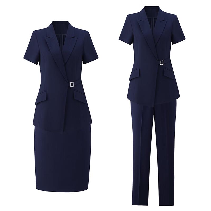 TROMAN Women s Short Sleeve Professional Waist-Cinching Suit Set 3XL