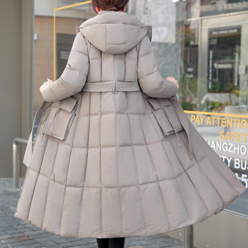 Fashion Woman Winter Long Coats Hooded Thick Warm Casual Winter Jacket Women's Parkas With Belt