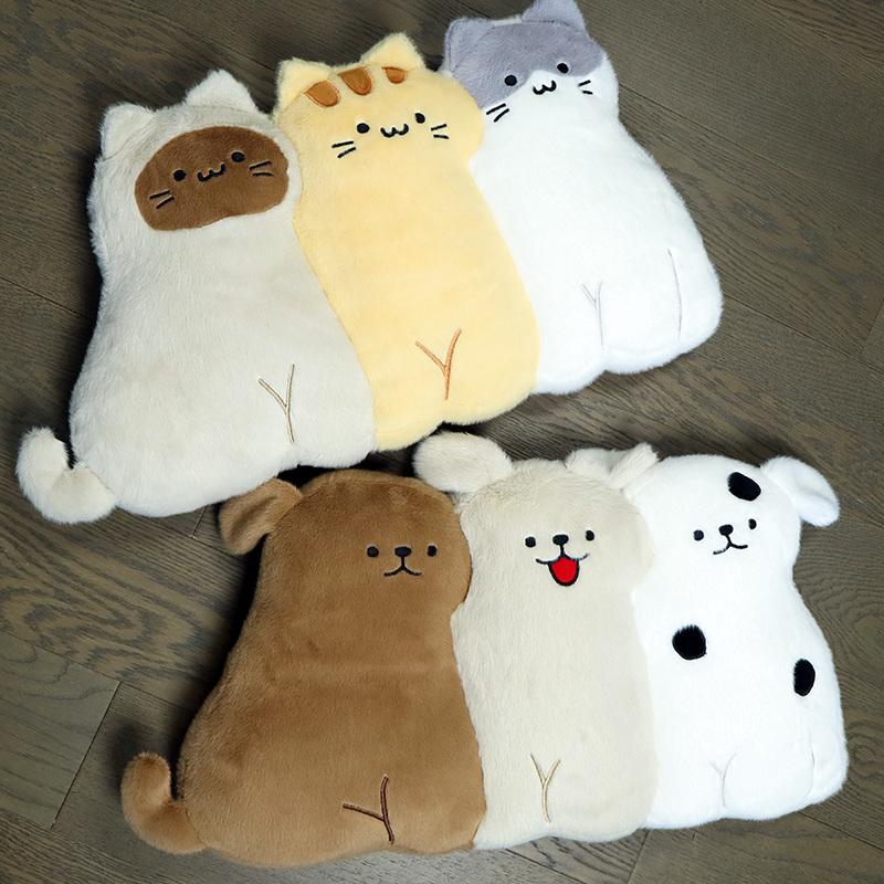 55Cm Cat Dog Plush Pillow Stuffed Kawaii Animal Long Bolster Back Support Plushie Sofa Chair Decor Present