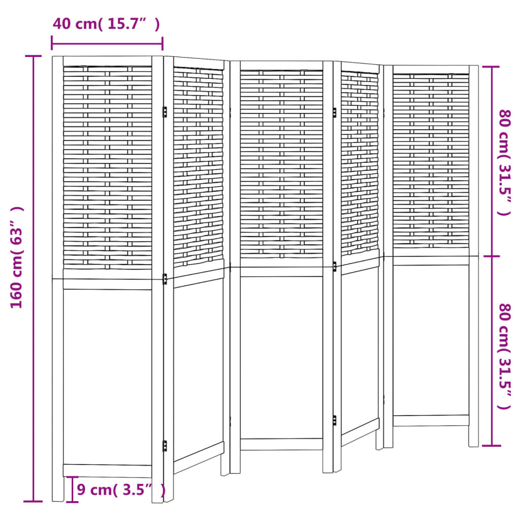 5 Piece Room Divider White Solid Paulownia Wood
