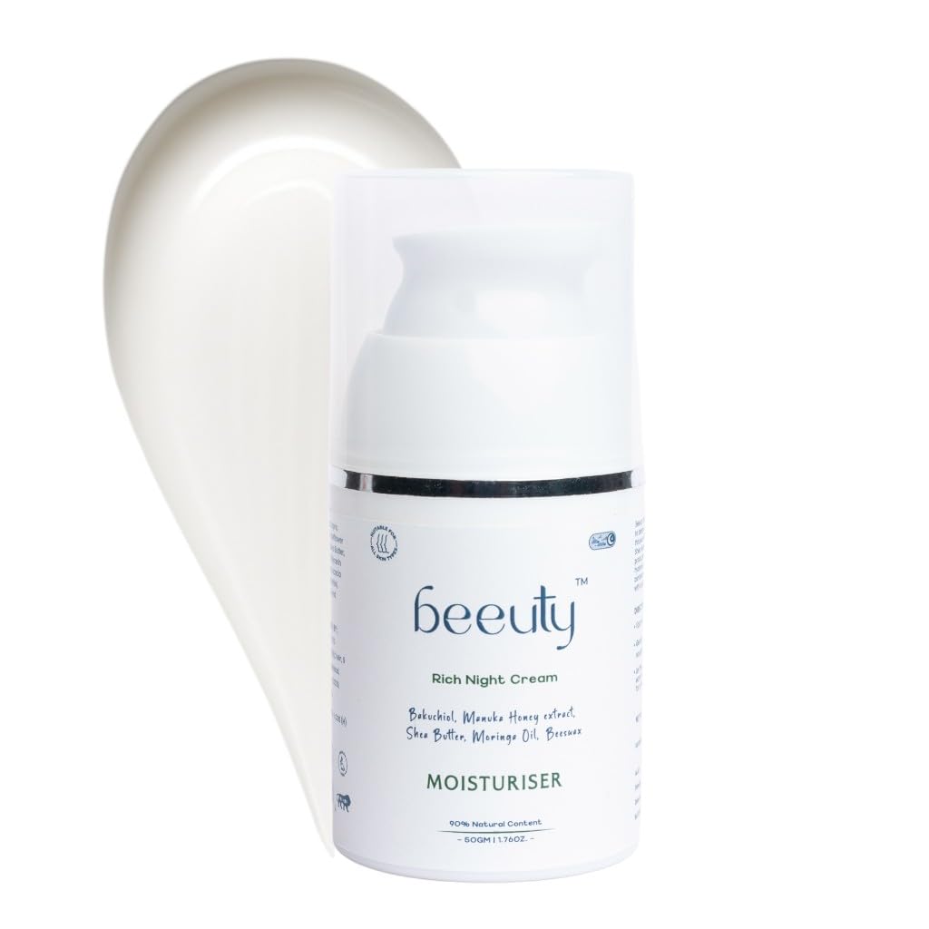 Beeuty Rich Night Cream Moisturiser with Bakuchiol, Manuka Honey, Beeswax & Shea Butter - Repairing, Restoring & Deep Hydration Overnight Moisturiz