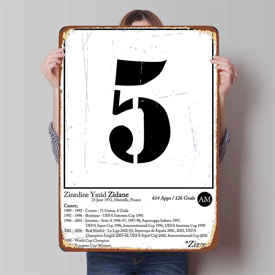 Zinedine Zidane Career Stats Iron Painting 614 Apps 126 Goals Football Legend Decor 20x30cm（7.8x11.8inch）