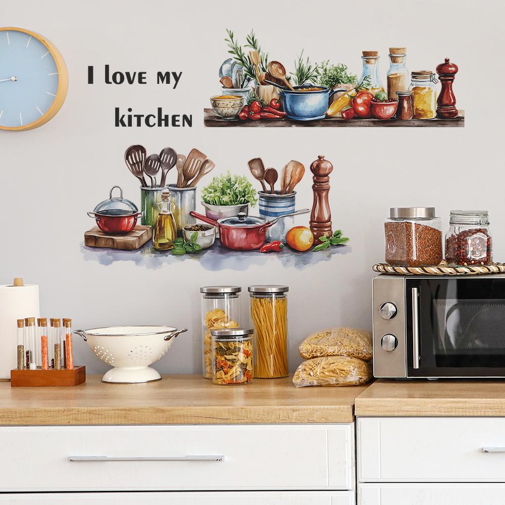 Bemalte Kreative Küchenutensilien Restaurantküche Heimhintergrund Verschönerung und Dekoration Wandaufkleber