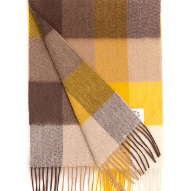 RECLOW RECLOW LAND 100% Cashmere Check Muffler Yellow