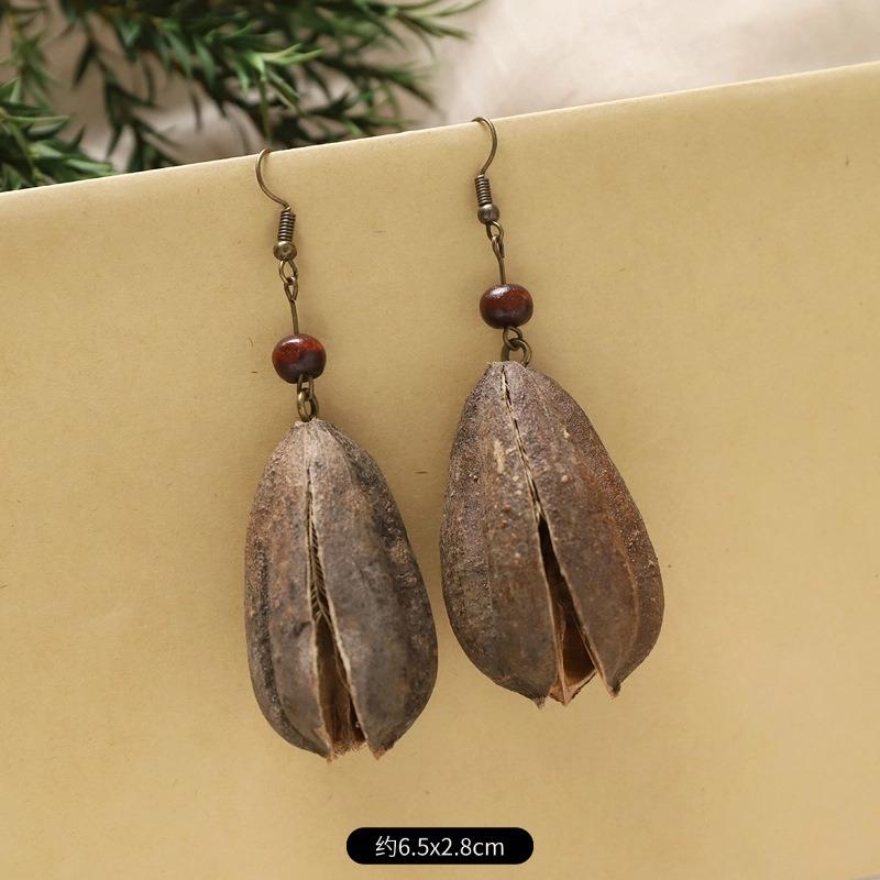 Retro Handmade Plant Fruit Earrings Pine Cone Literature and Art Chinese Medicine Dried Fruit Niche Creative Earrings Women