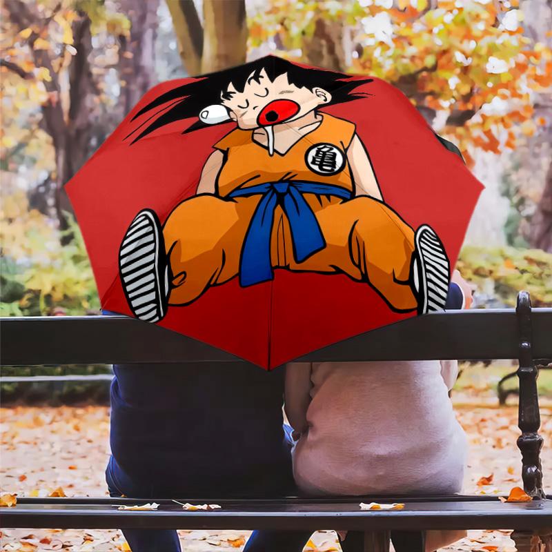 1 PC Automatic Folding Umbrella - Cute Cartoon Son Goku Pattern Portable Foldable Design With 8 Ribs Christmas Birthday Gifts