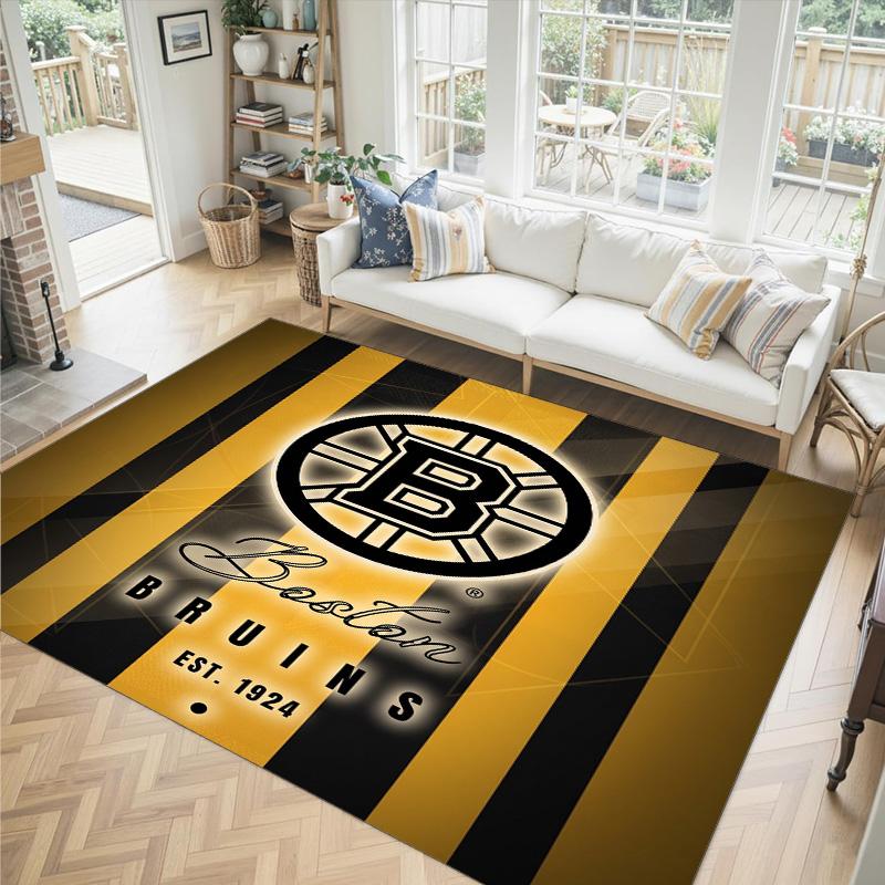 Boston Bruins Design Křišťálový Sametový Koberec Útulný Ne?Protiskluzová tištěná předložka do ložnice, obývacího pokoje, předsíně