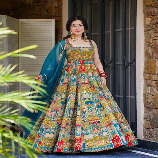 Artisan Teal Anarkali Gown