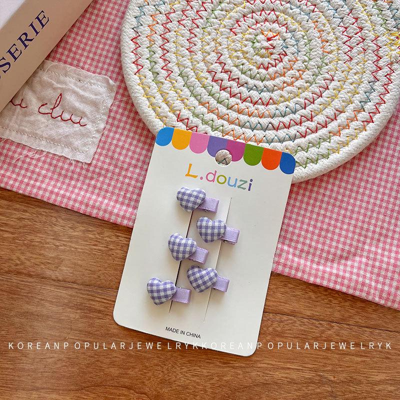 Korean Sweetheart Gingham Hair Clips for Little Girls - Cute Bangs and Side Accessories