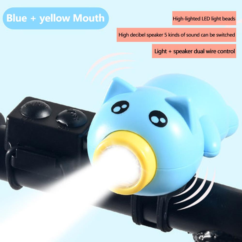 Bike Front Light with Horn Children Cartoon Piggy Bicycle Handlebar Lights Rechargeable Night Riding Kids Flying Pig Bell Lamp