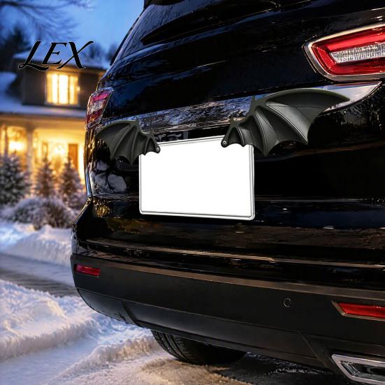 Black Bat Wing Decor 1 Pair License Plate Decoration, Gothic for Vehicle Front Rear Plates, Car Truck SUV Exterior Accessories