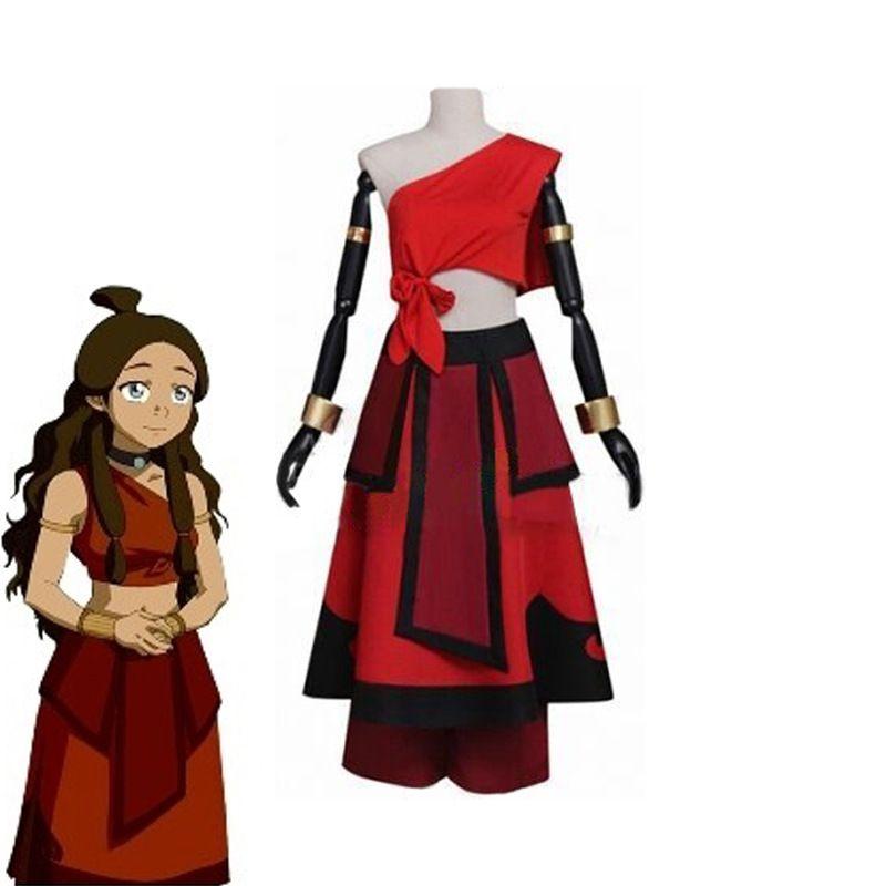 Direct Supply of Katara Cosplay Costume from Avatar: the Last Airbender Full Set: Tops+Skirt+Pants+Wrist Accessories*4 XS