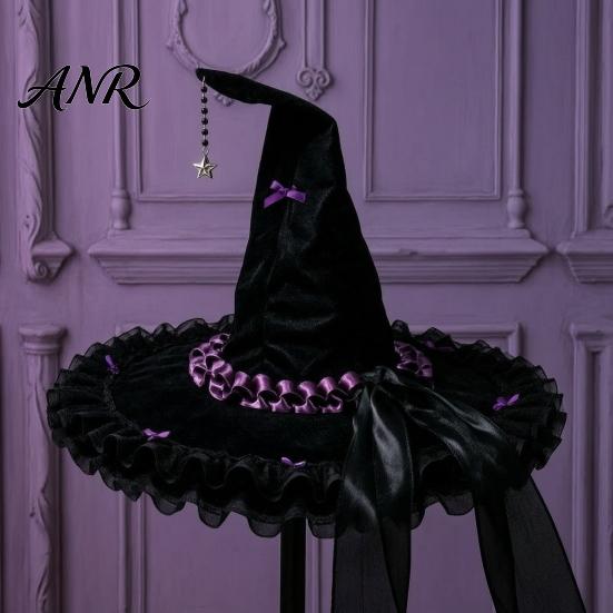 Spooky Festival Accessories Halloween Witch Hat for Women, Large Black Velvet Wizard with Party Favors Mesh Ruffle Brim Adults Costume, Cosplay