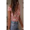 Damen Blume Muster V-Ausschnitt Ärmellos Lässig Schlank Crop Top T-Shirt