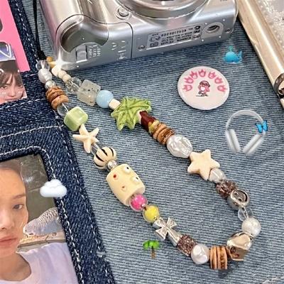 Ins Coconut Tree Conch Phone Chain Acrylic Beaded Phone Charm Phone Strap Beach Starfish Handmade Smartphone Lanyard Girls DIY