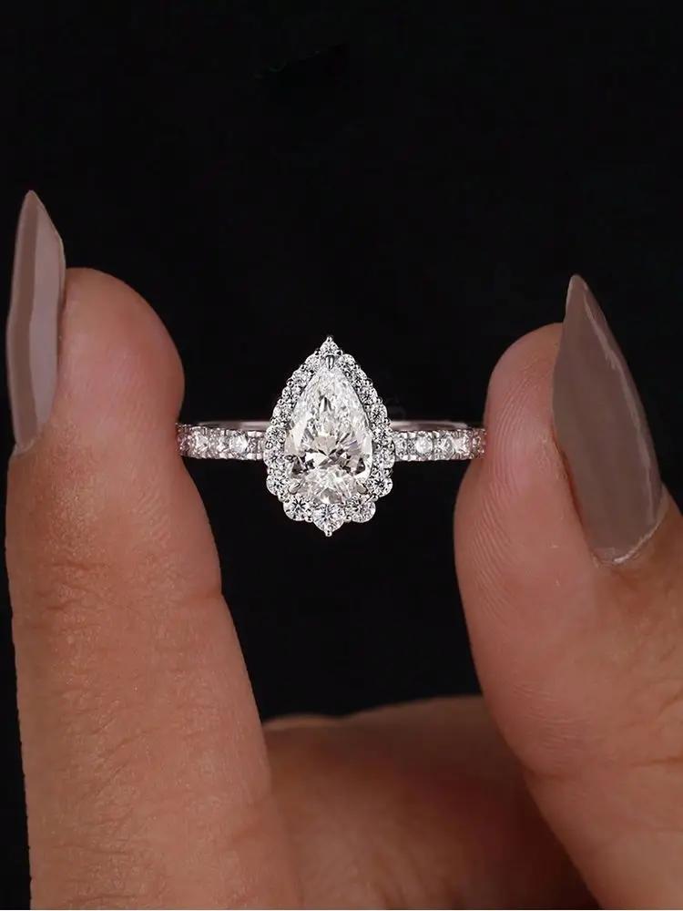 925 Sterling Silver Shiny Full White ZirconWater Drop Ring For Women Engagement Wedding Simple High Quality Fine Jewelry