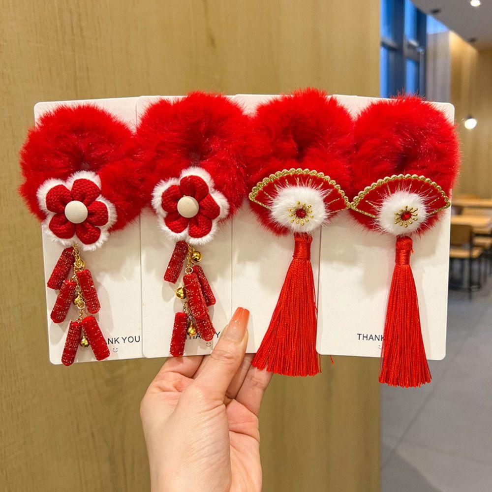 Tang Suit Children's New Year Headwear Chinese Style Red Bow Hair Ring New Year Hair Rope  Winter