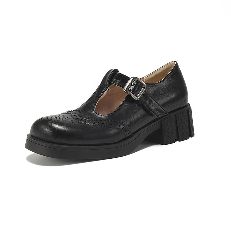 

Meotina Женские туфли Мэри Джейн на толстом среднем каблуке с круглым носком, пряжкой, завязывающейся на Т-образной платформе, модные женские туфли весна-осень, черные, коричневые, 43 34 чёрный