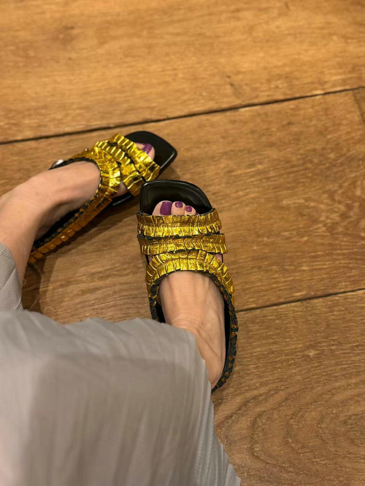 Fashion High-Heeled One-Shoulder Slippers For Women 2025 Summer New Style Shallow-Moused Thick-Heeled Slippers Ballet Mary Jane Shoes