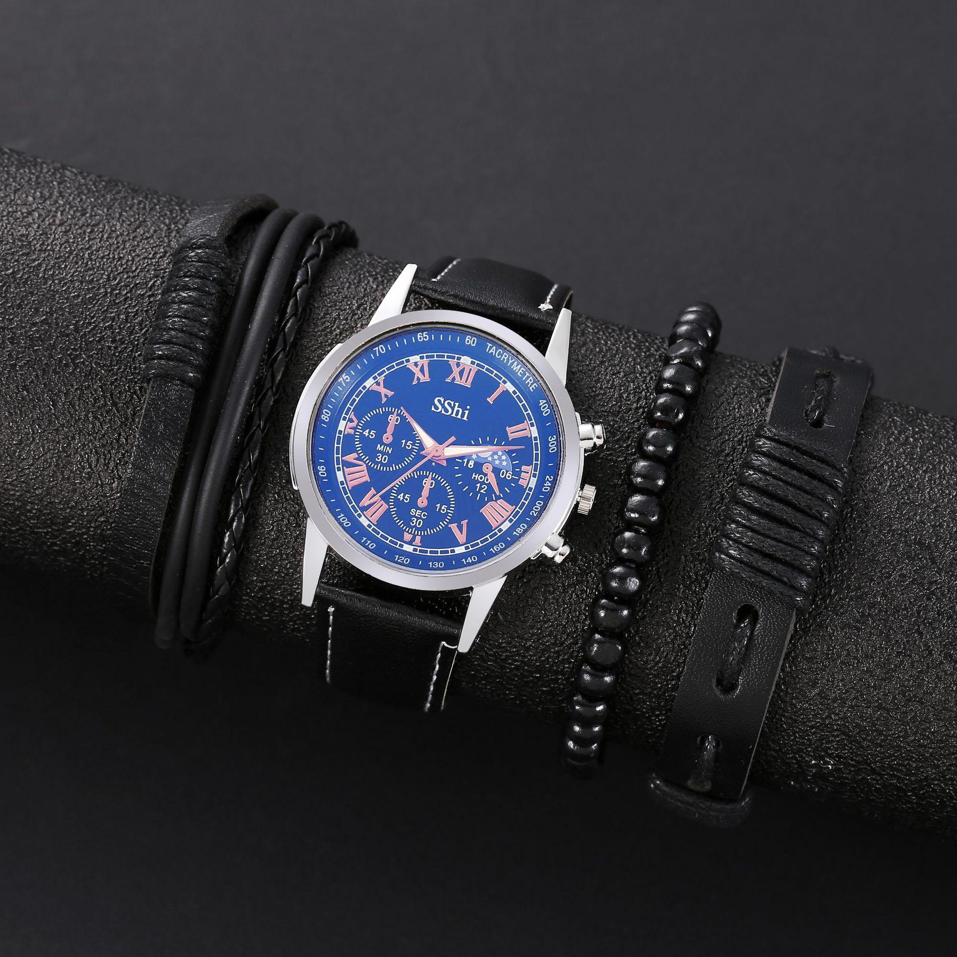 Men S Watch Business Watch Fashion Quartz Sports Watch Casual Belt Men S Bracelet Set Quartz Watch