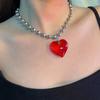 Hip Hop Colorful Love Heart Pendant Necklace Women Punk Silver Color Beads Chain Grunge Jewelry Accessories Steampunk