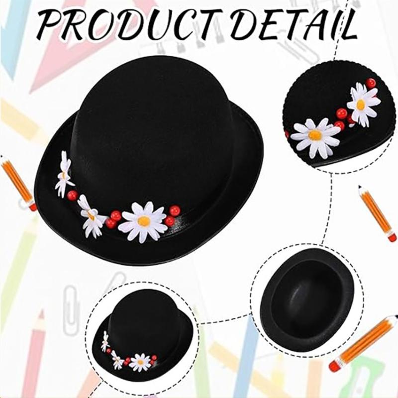 Black Felts Magicians Hat Glasses Bowtie and Gloves Set For Professional Performances Practical Wear Resistant Design