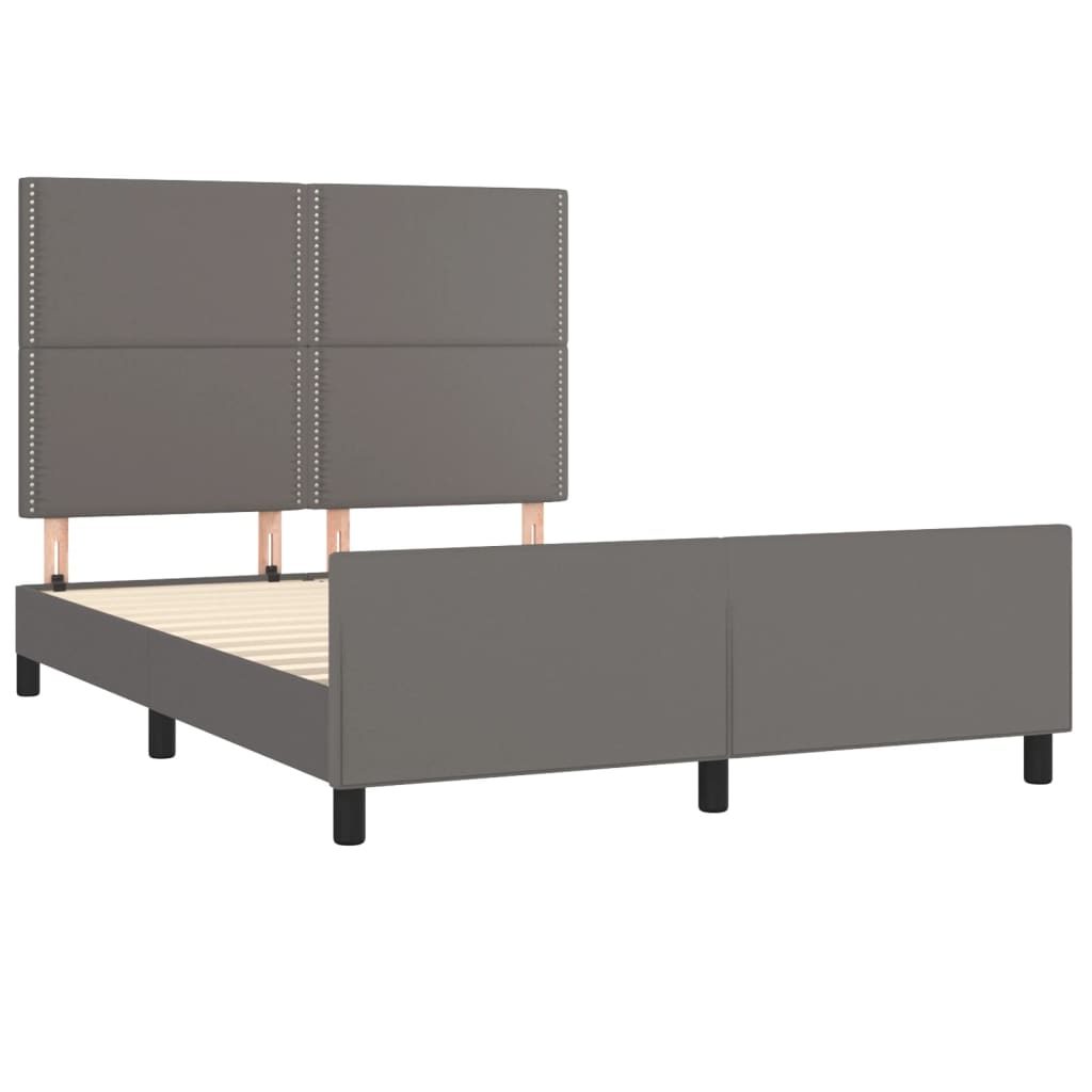Bed Frame with Headboard Gray 140 x 190 cm Faux Leather